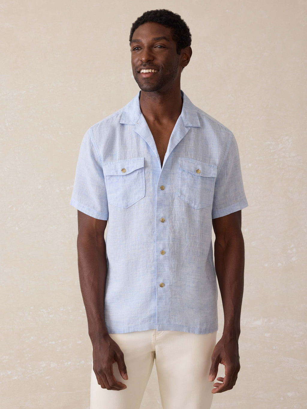 Short-Sleeve Reserve Basque Camp Shirt - Light Blue Melange