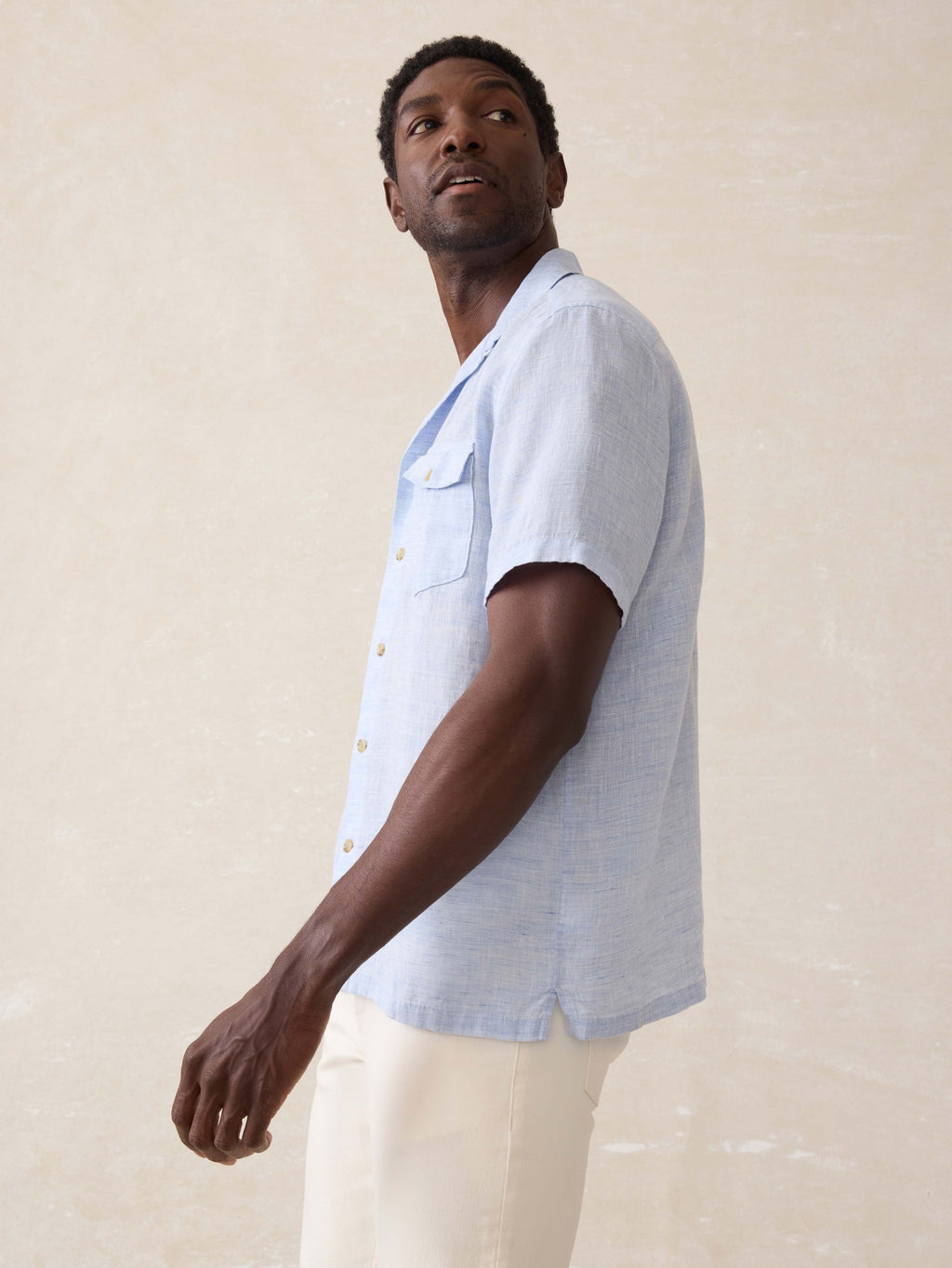 Short-Sleeve Reserve Basque Camp Shirt - Light Blue Melange