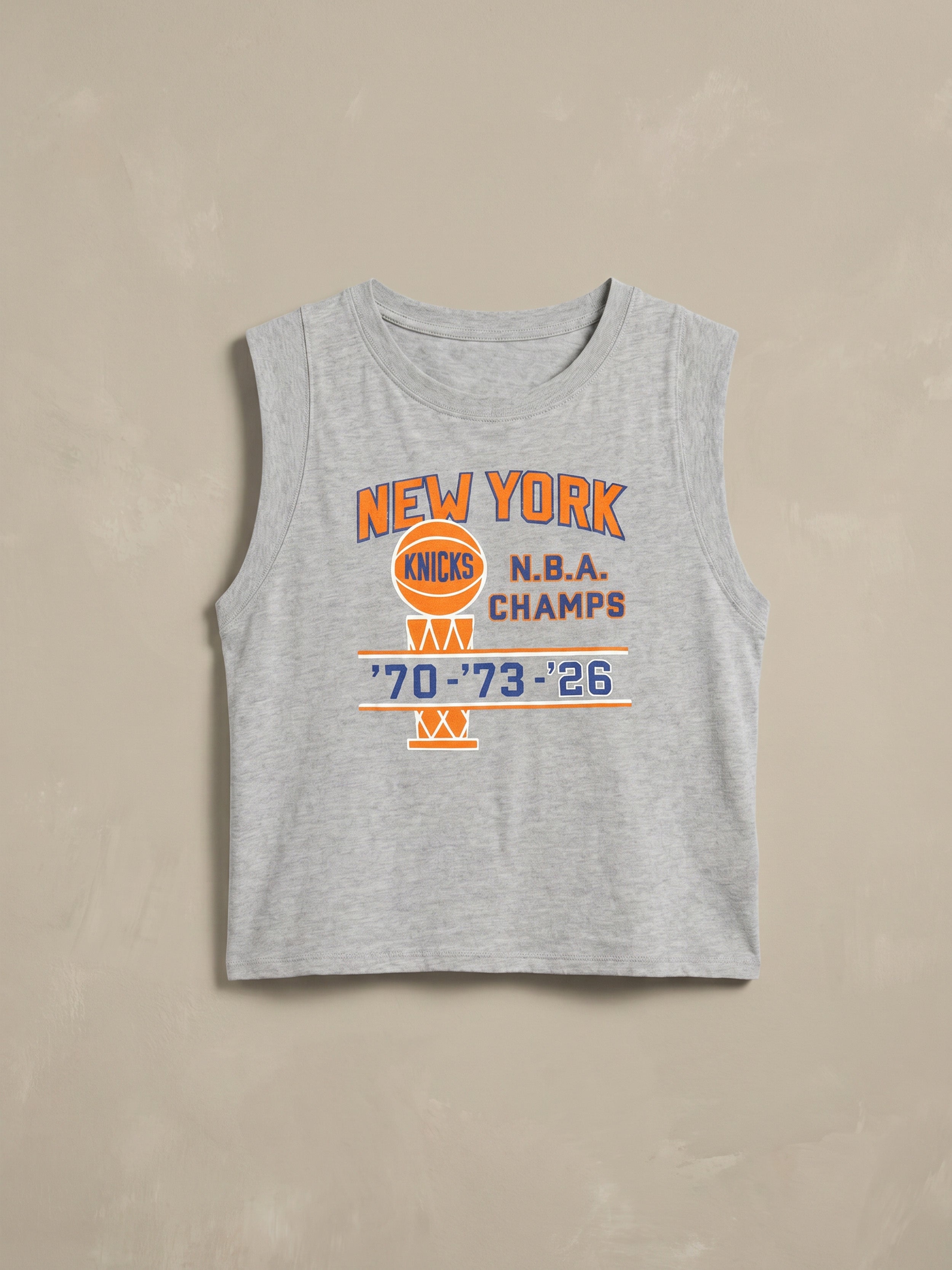 NY Knicks Sunwashed Organic Muscle Tank - Light Grey Heather