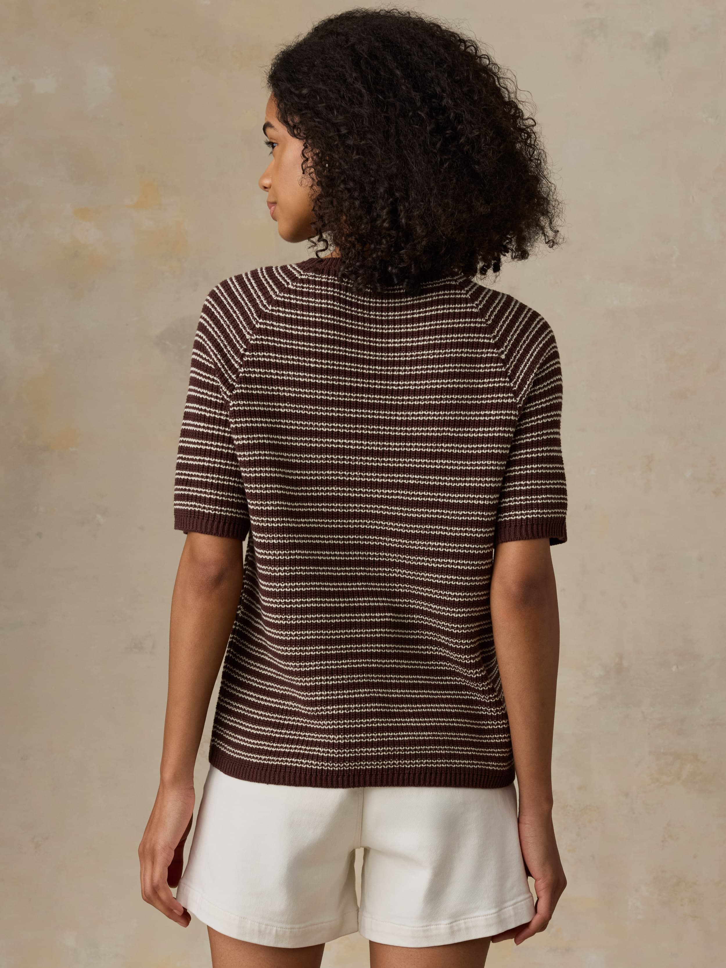 Miramar Linen Tee - Mocha Stripe