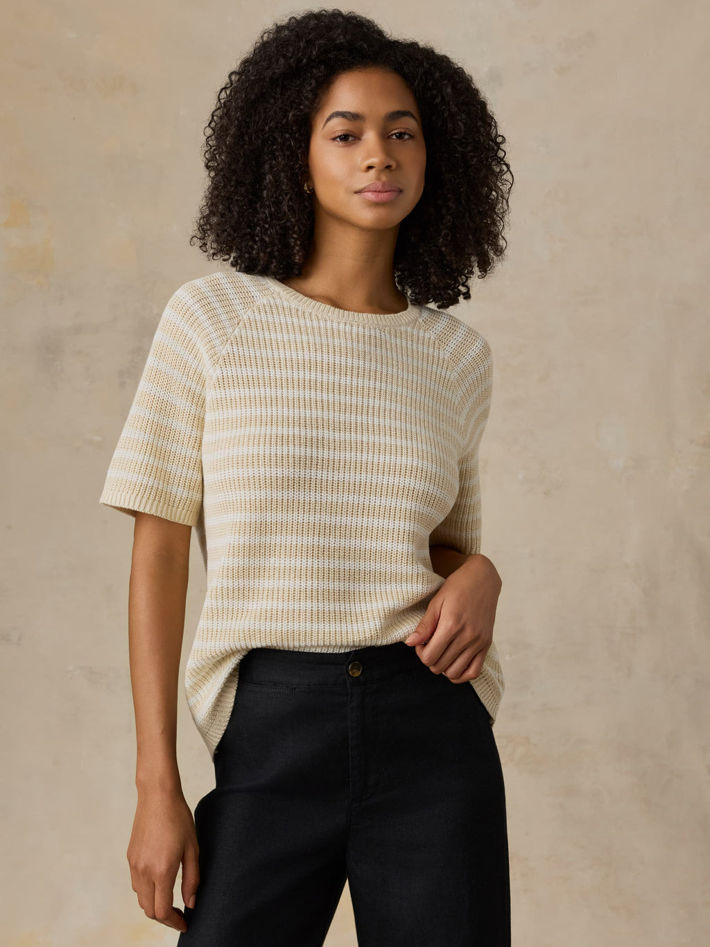 Miramar Linen Tee - Sand Lines