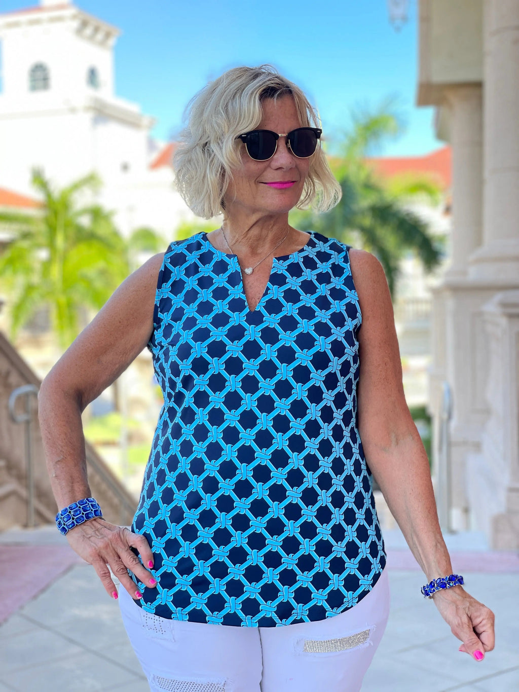 SEASIDE BLUE SLEEVELESS V NECK