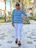 MELINA BLUE V NECK TOP