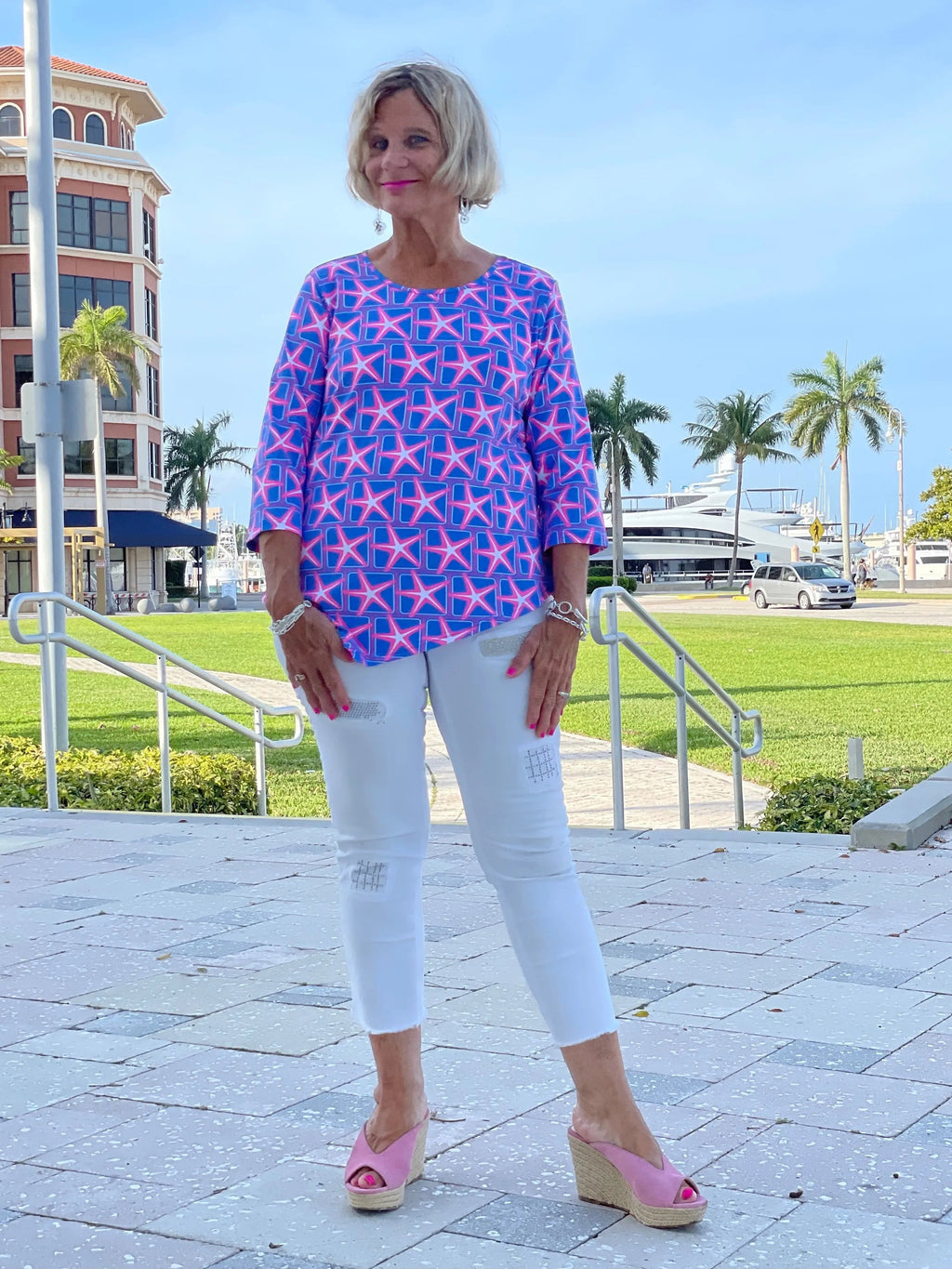 PINK STARFISH BEACH ASYMMETRIC TOP