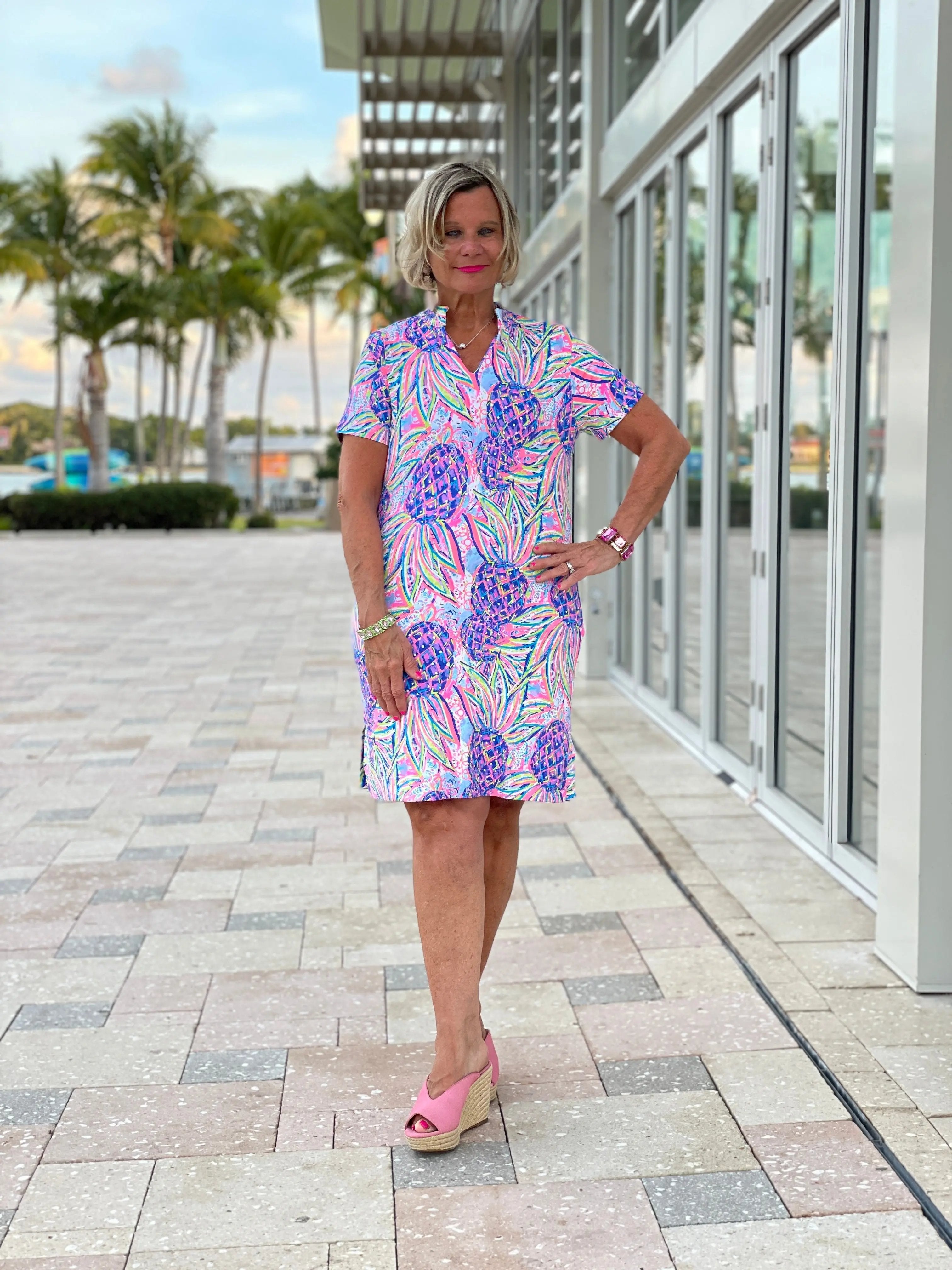 PINK PINEAPPLE SHORT SLEEVE DRESS