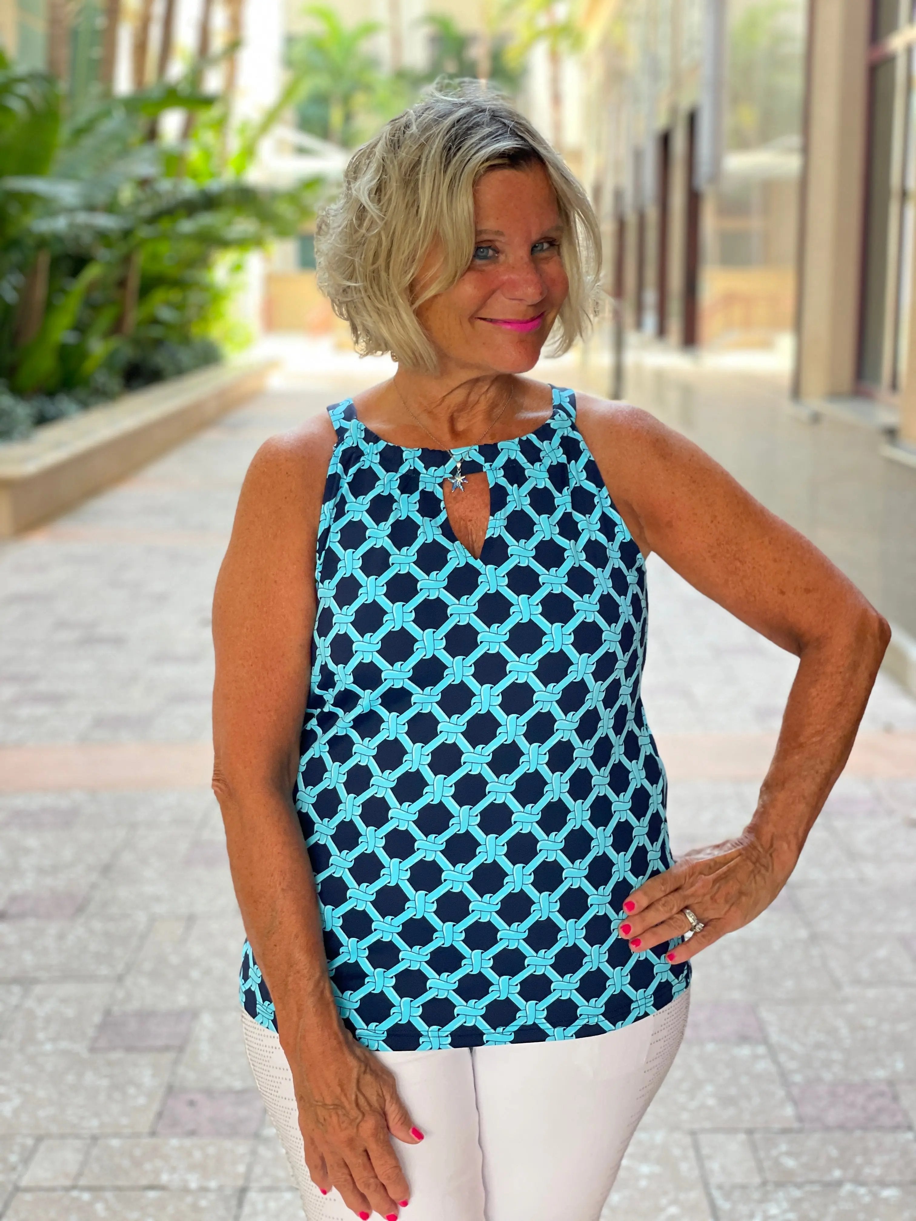SEASIDE BLUE  KEYHOLE TOP
