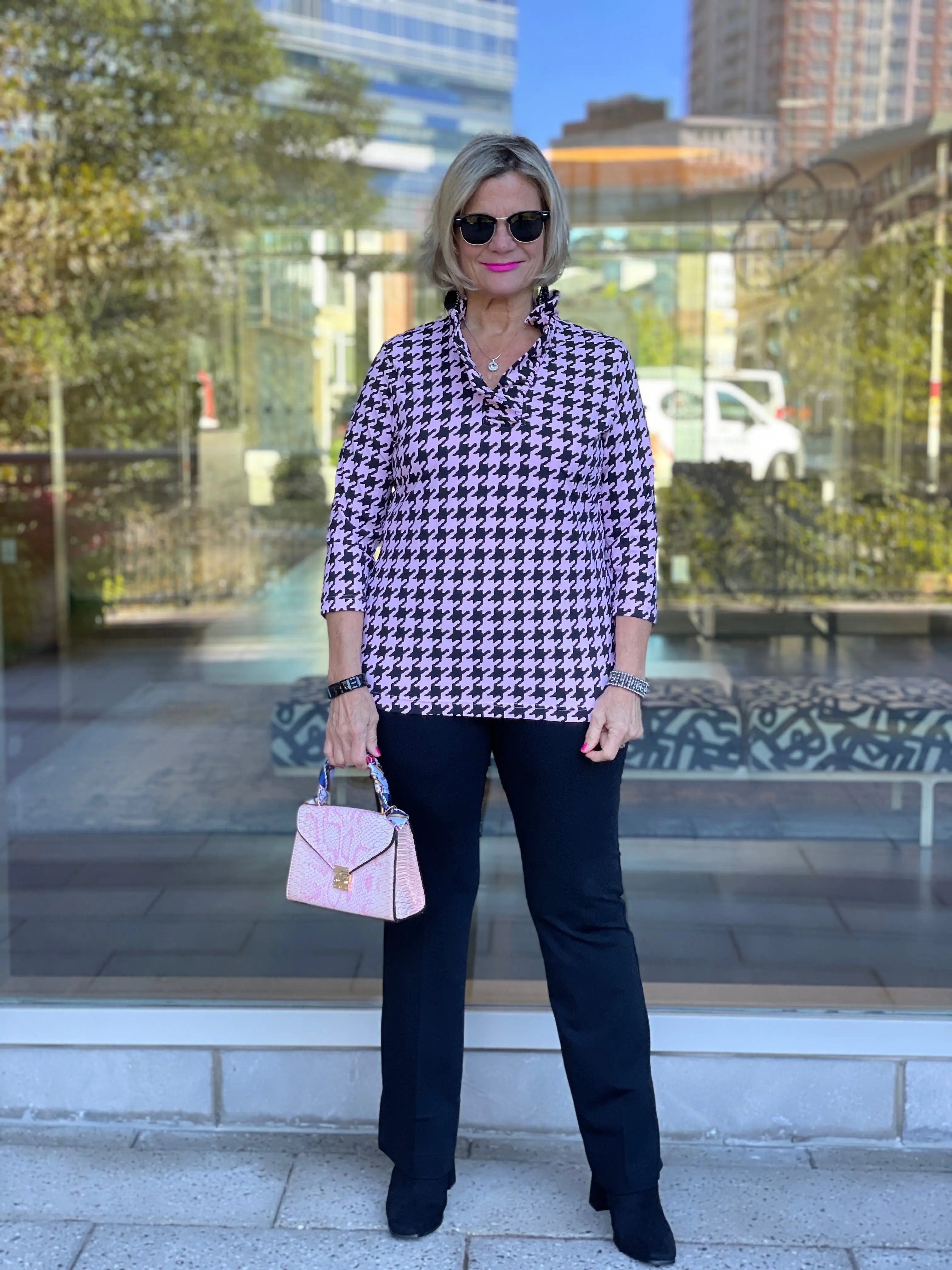 PINK HOUNDSTOOTH RUFFLE