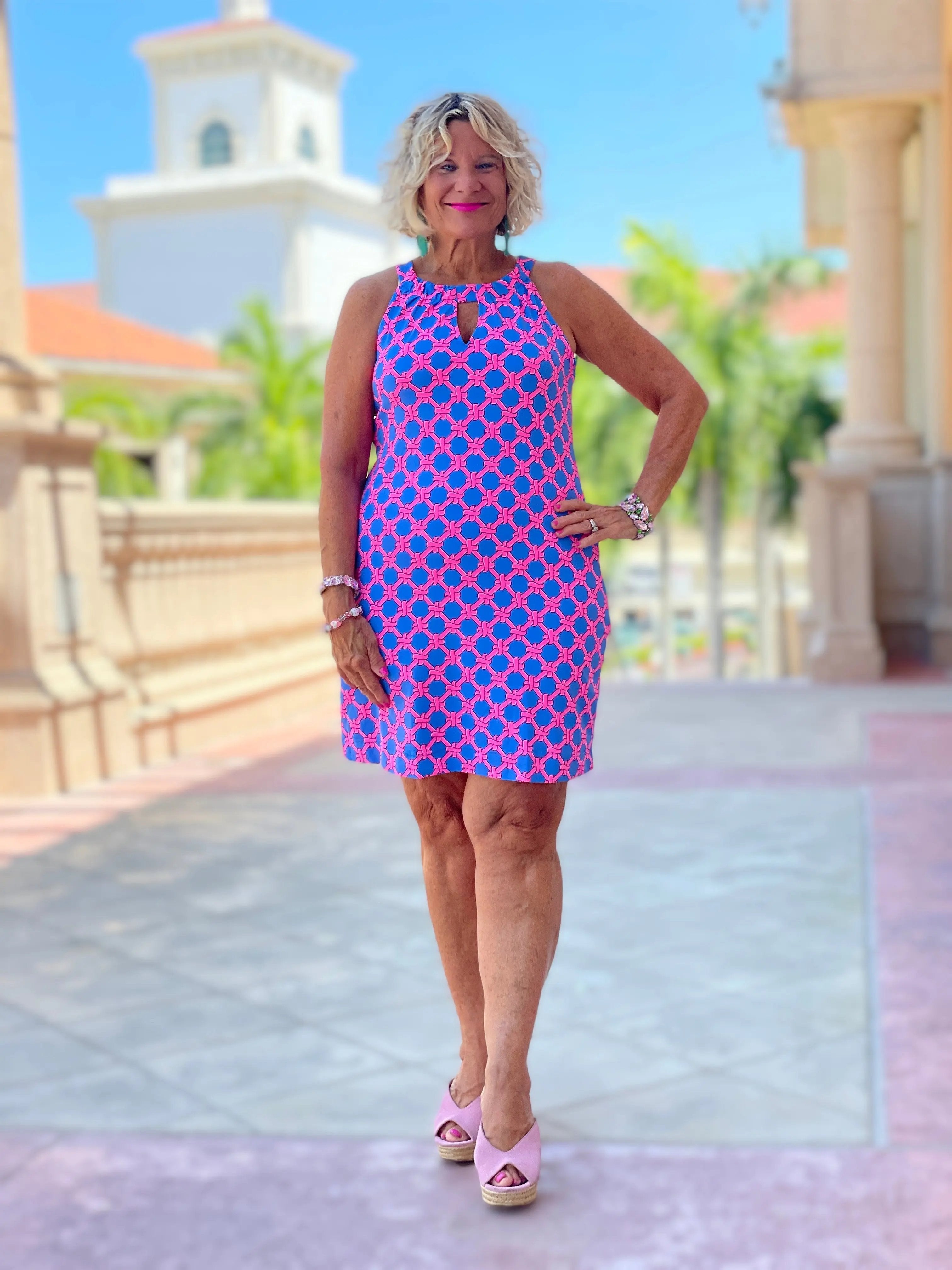 PINK SPADE KEYHOLE DRESS
