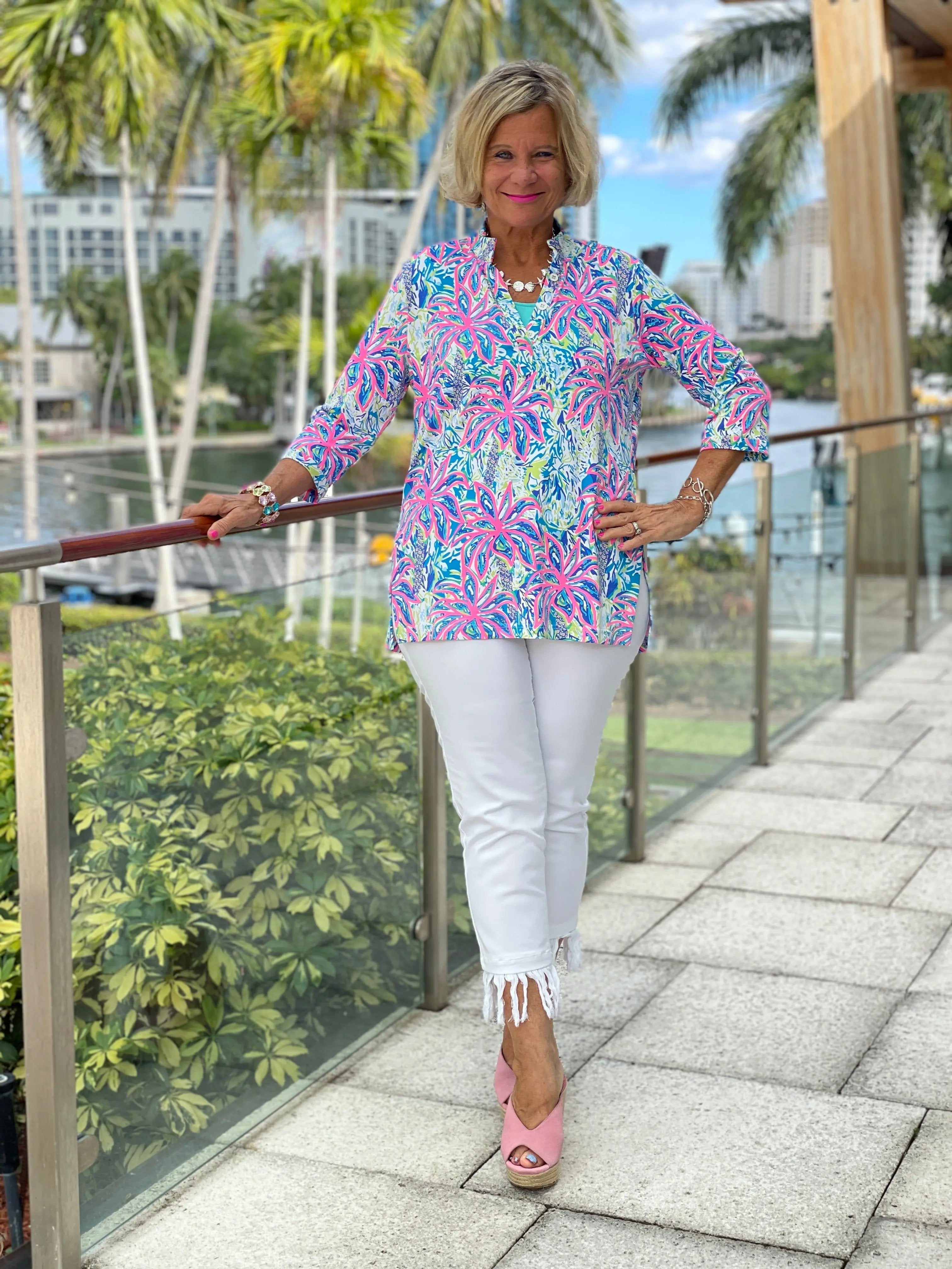 PINK PALM TREE BEACH TUNIC