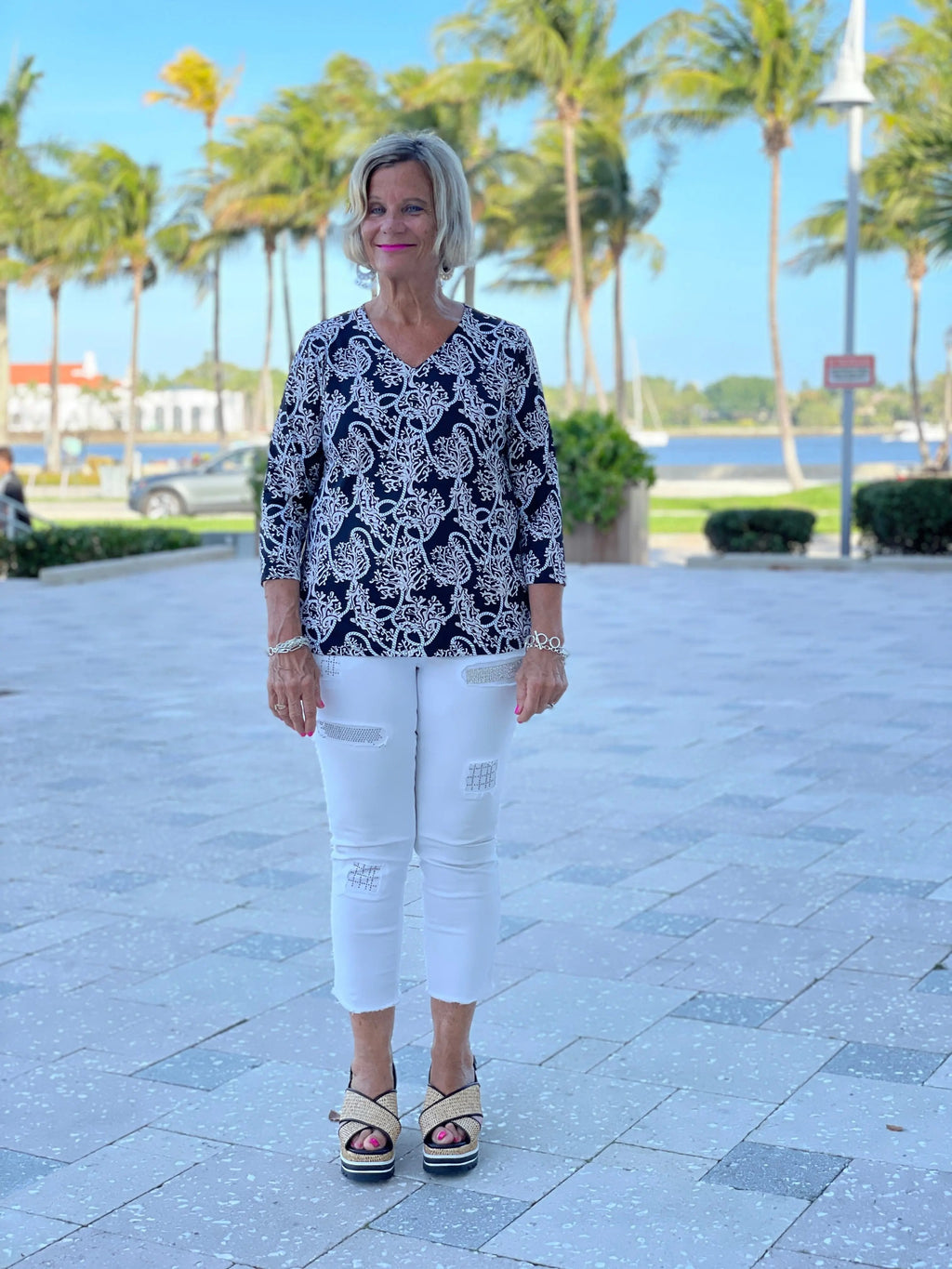 NAUTICAL LANE V-NECK TOP