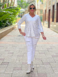 LULU-B WHITE LEME SILVER V-NECK TOP
