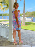 PINK PALM TREE BEACH HALTER DRESS