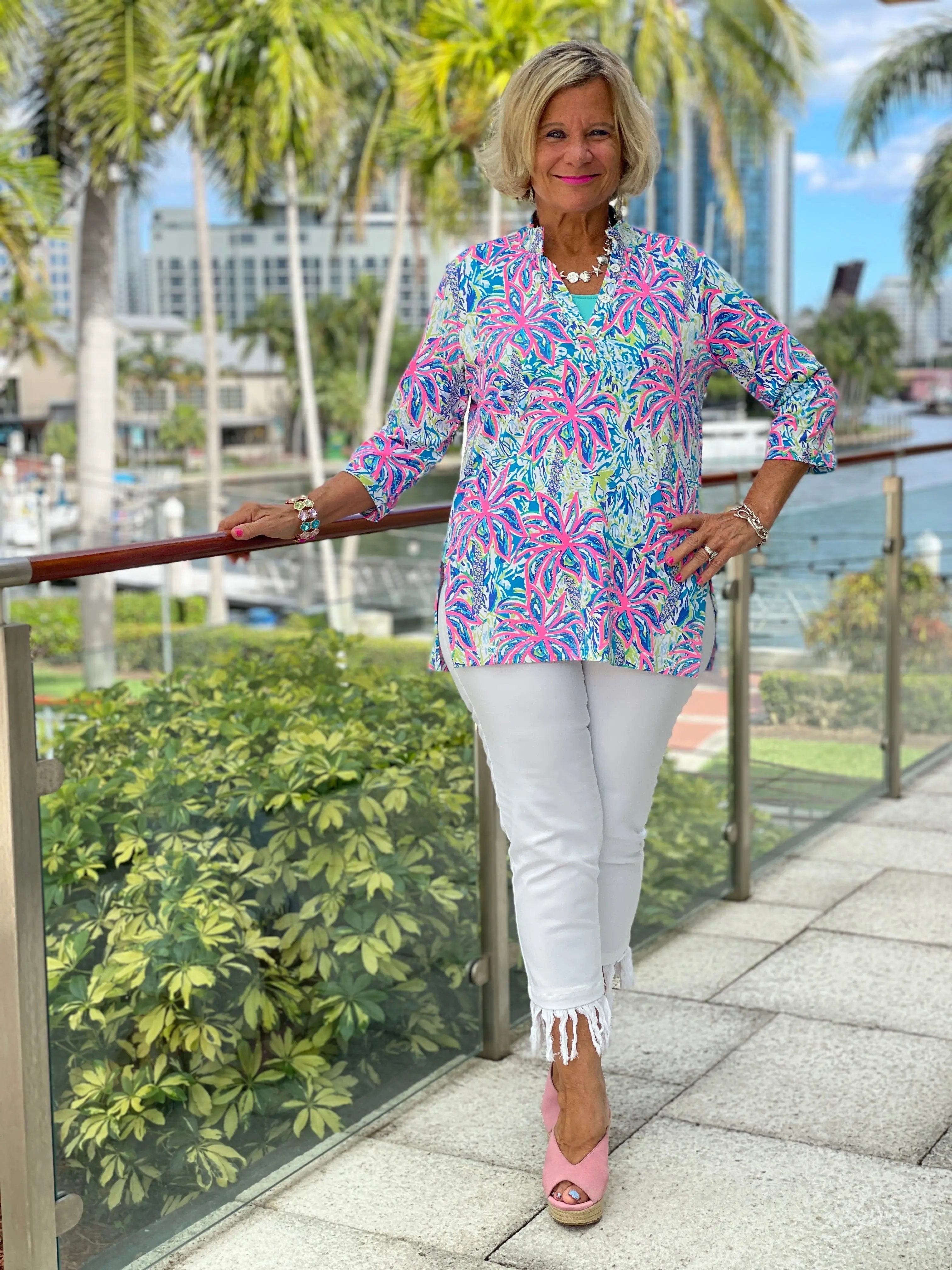 PINK PALM TREE BEACH TUNIC