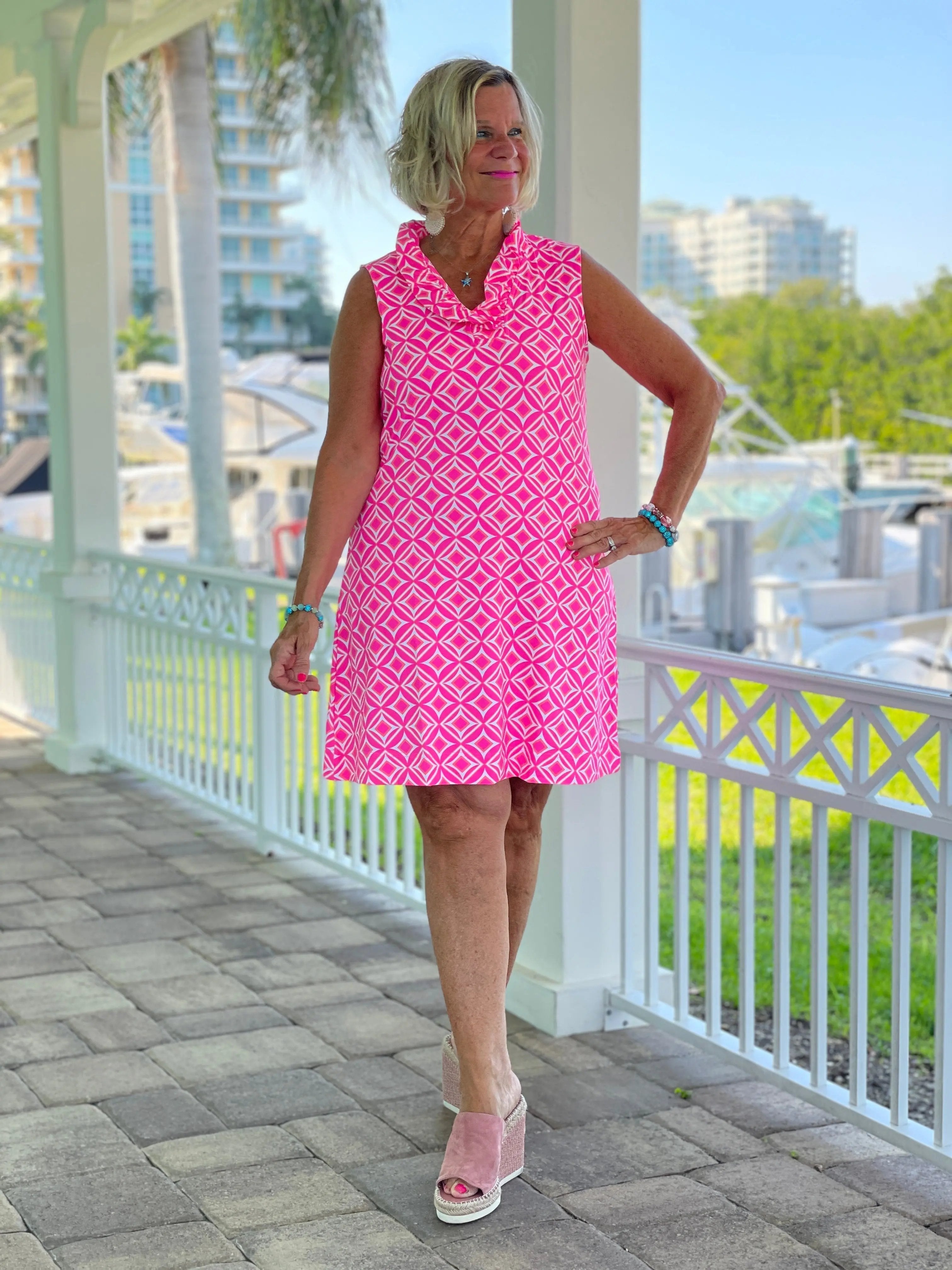 PINK DIAMONDS RUFFLE DRESS