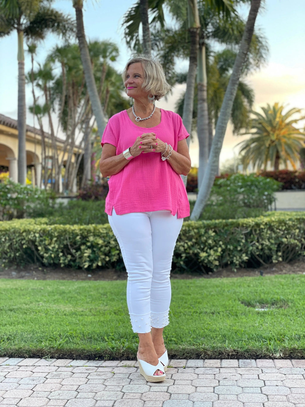 PINK WAFFLE SHORT SLEEVE