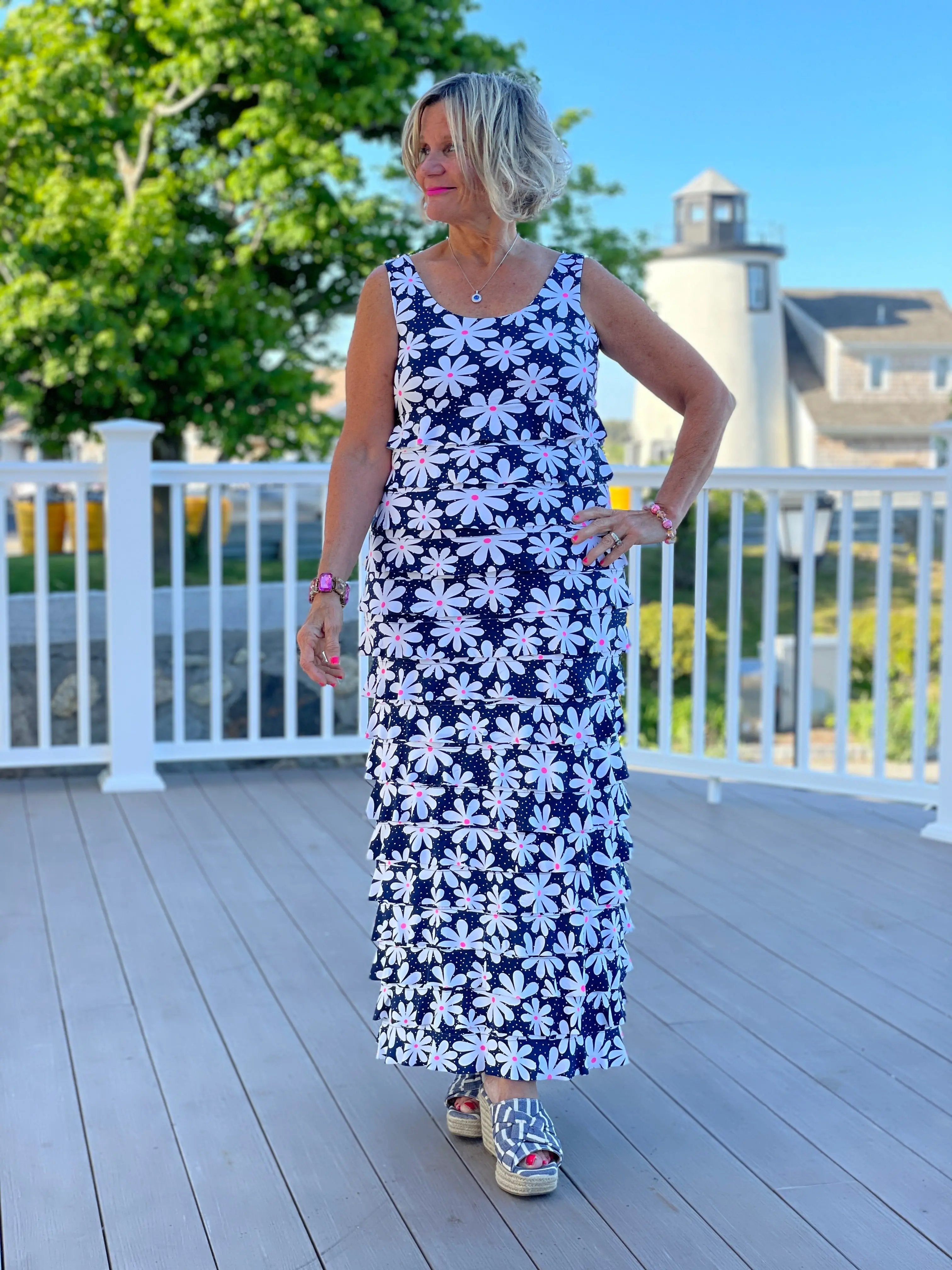 NAVY DAISY MAXI CHA CHA DRESS