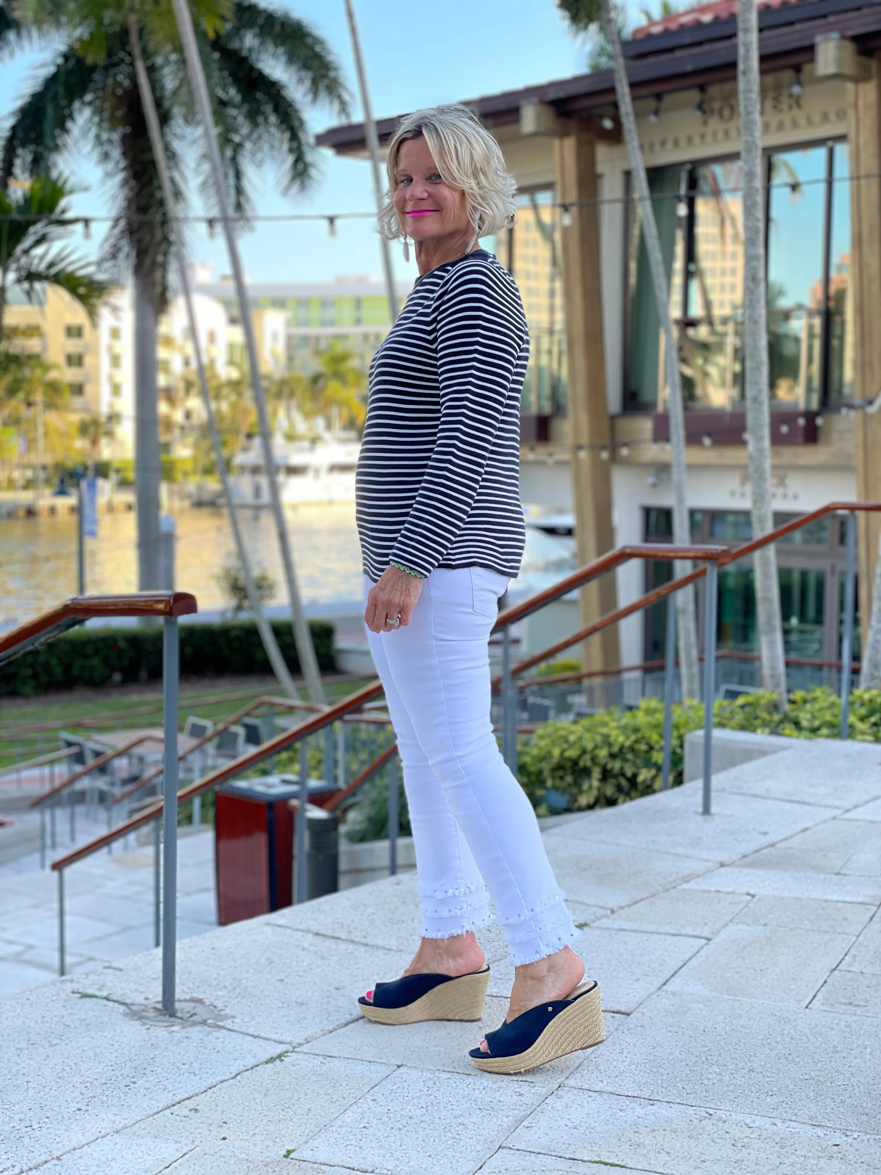 NAVY STRIPE BOATNECK SWEATER