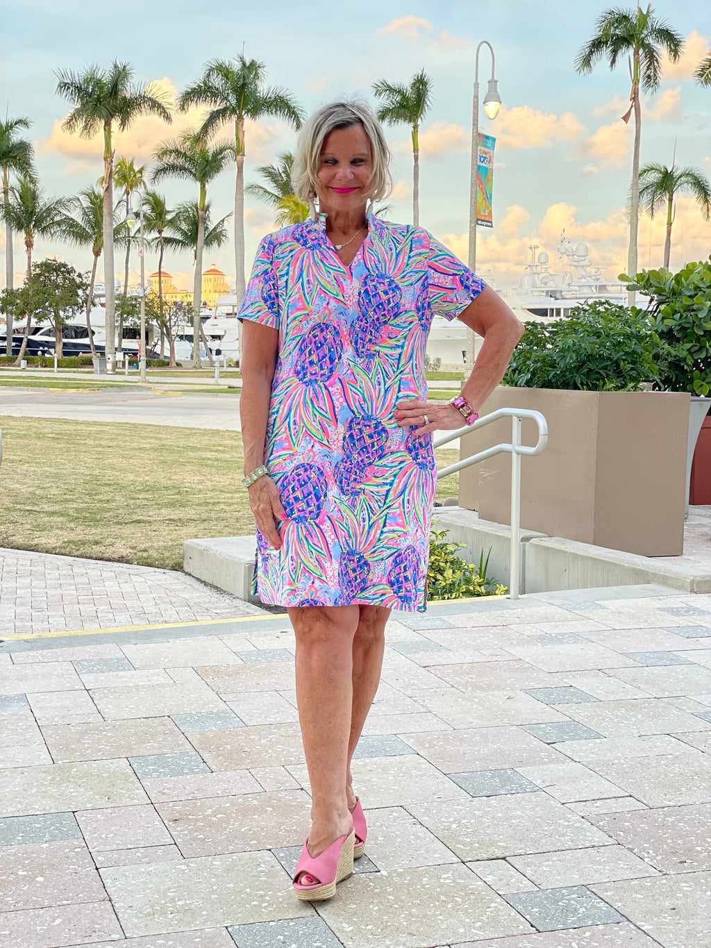 PINK PINEAPPLE SHORT SLEEVE DRESS
