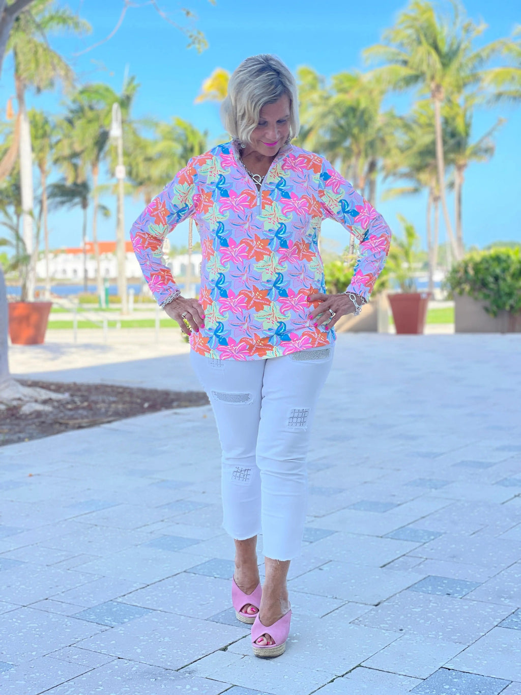 PALM BEACH GARDEN ZIPPER TOP