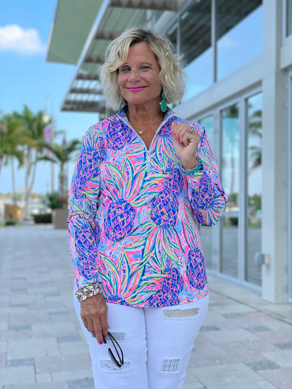 PINK PINEAPPLE DREAM ZIPPER TOP