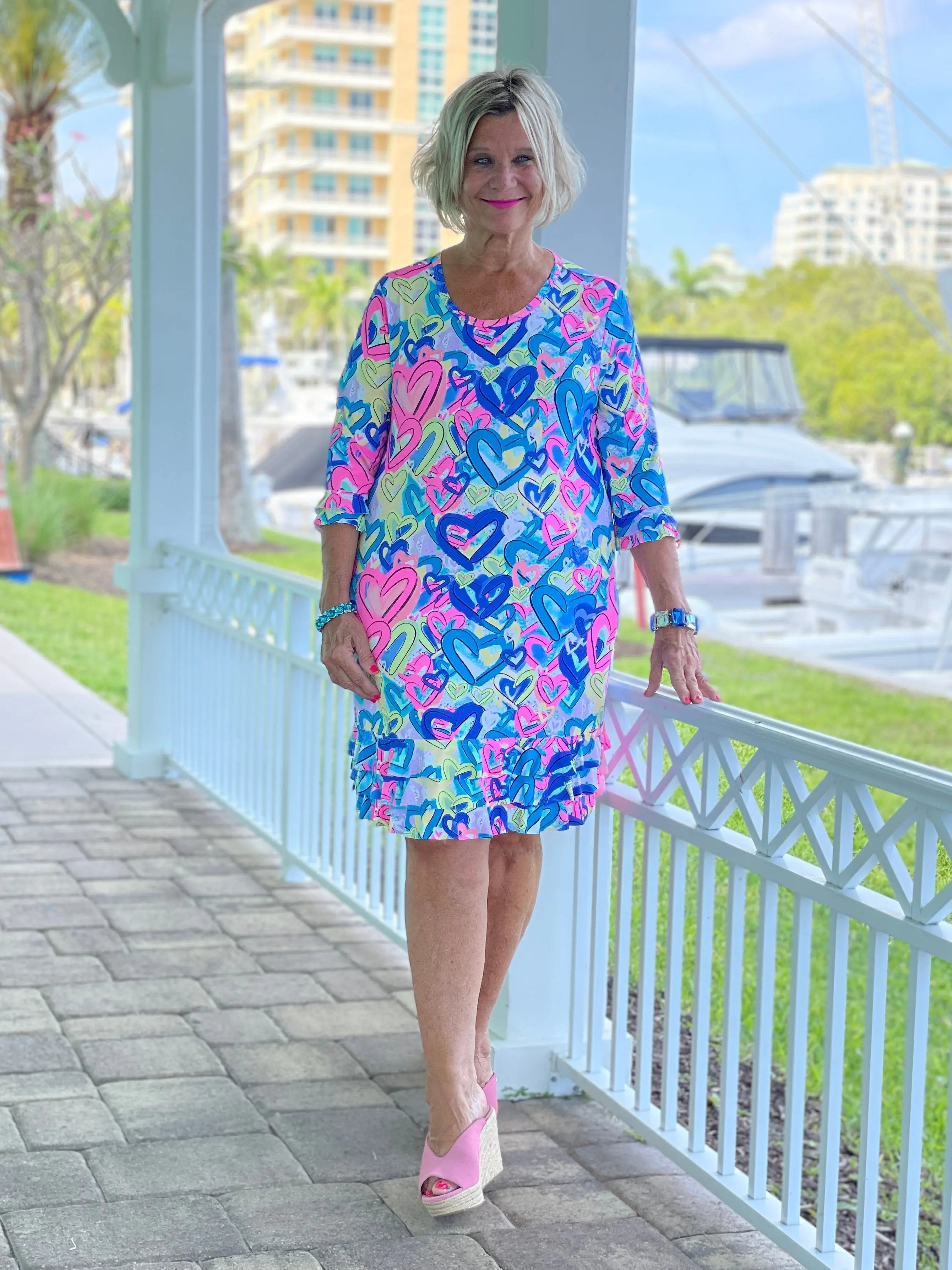 SECRET LOVE HEARTS RUFFLE SLEEVE DRESS