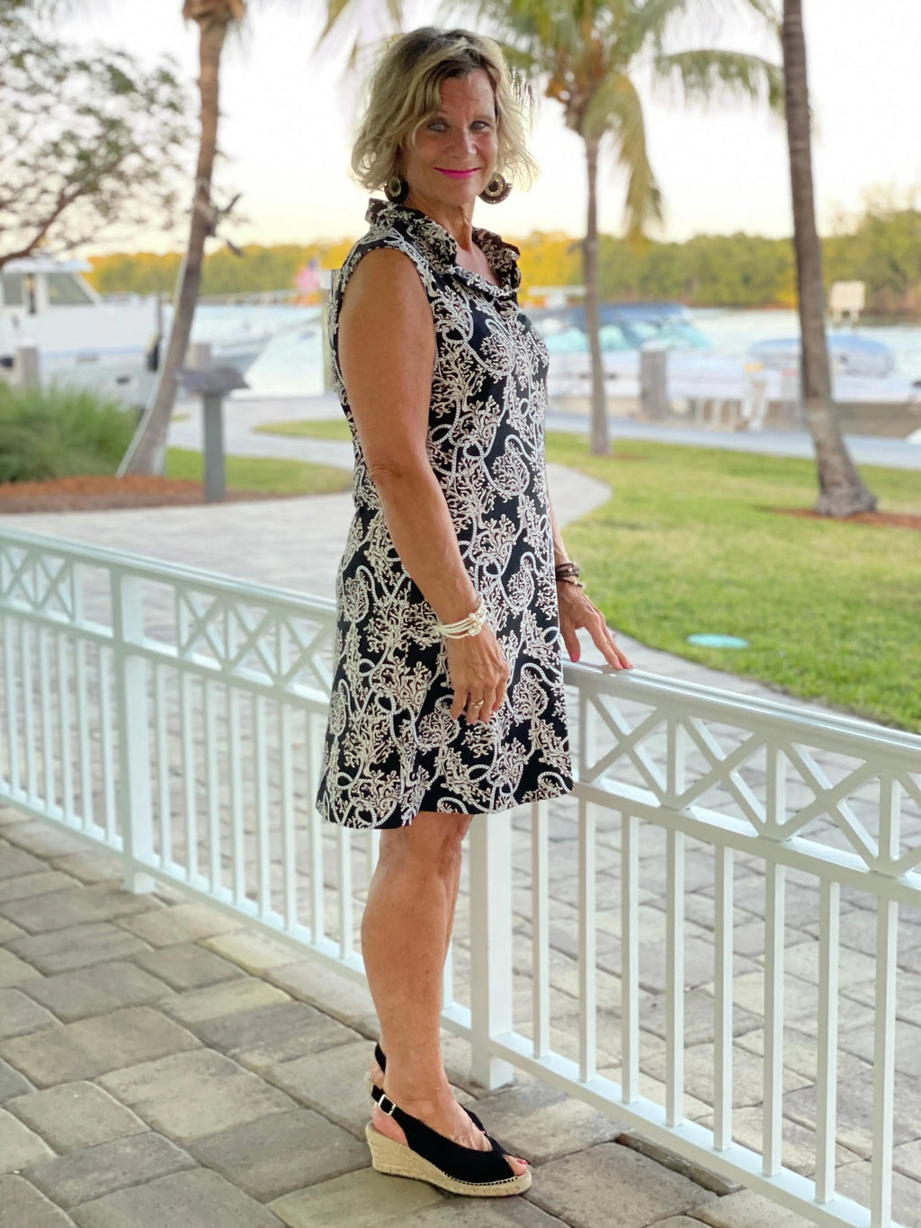 NAUTICAL LANE RUFFLE DRESS