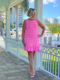 PINK DIAMONDS SHIFT RUFFLE DRESS