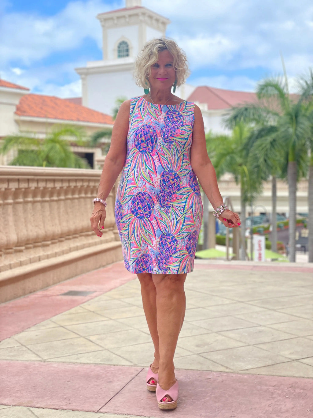 PINK PINEAPPLE DREAM SHIFT DRESS