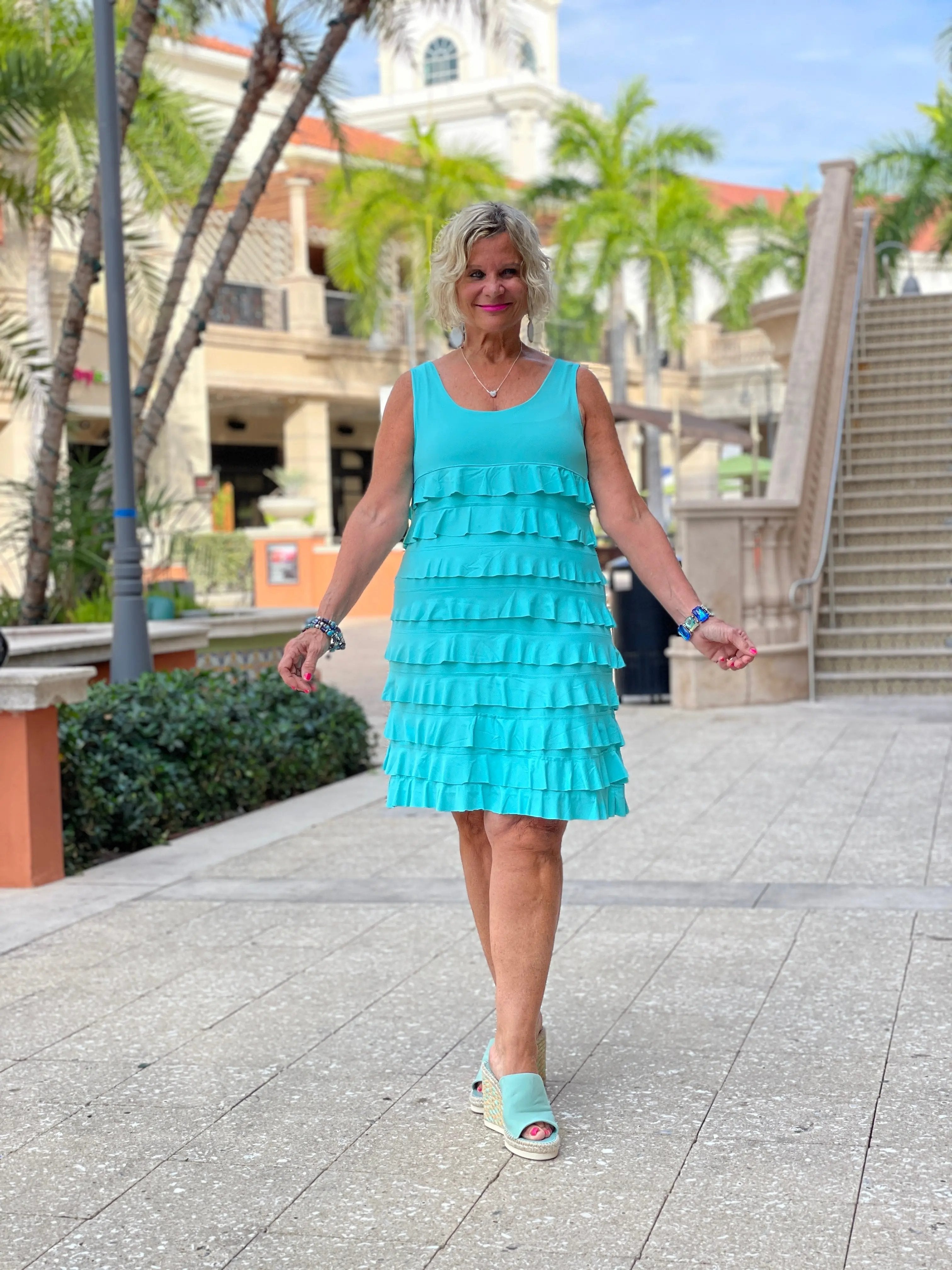SEAFOAM LAYERED RUFFLE DRESS