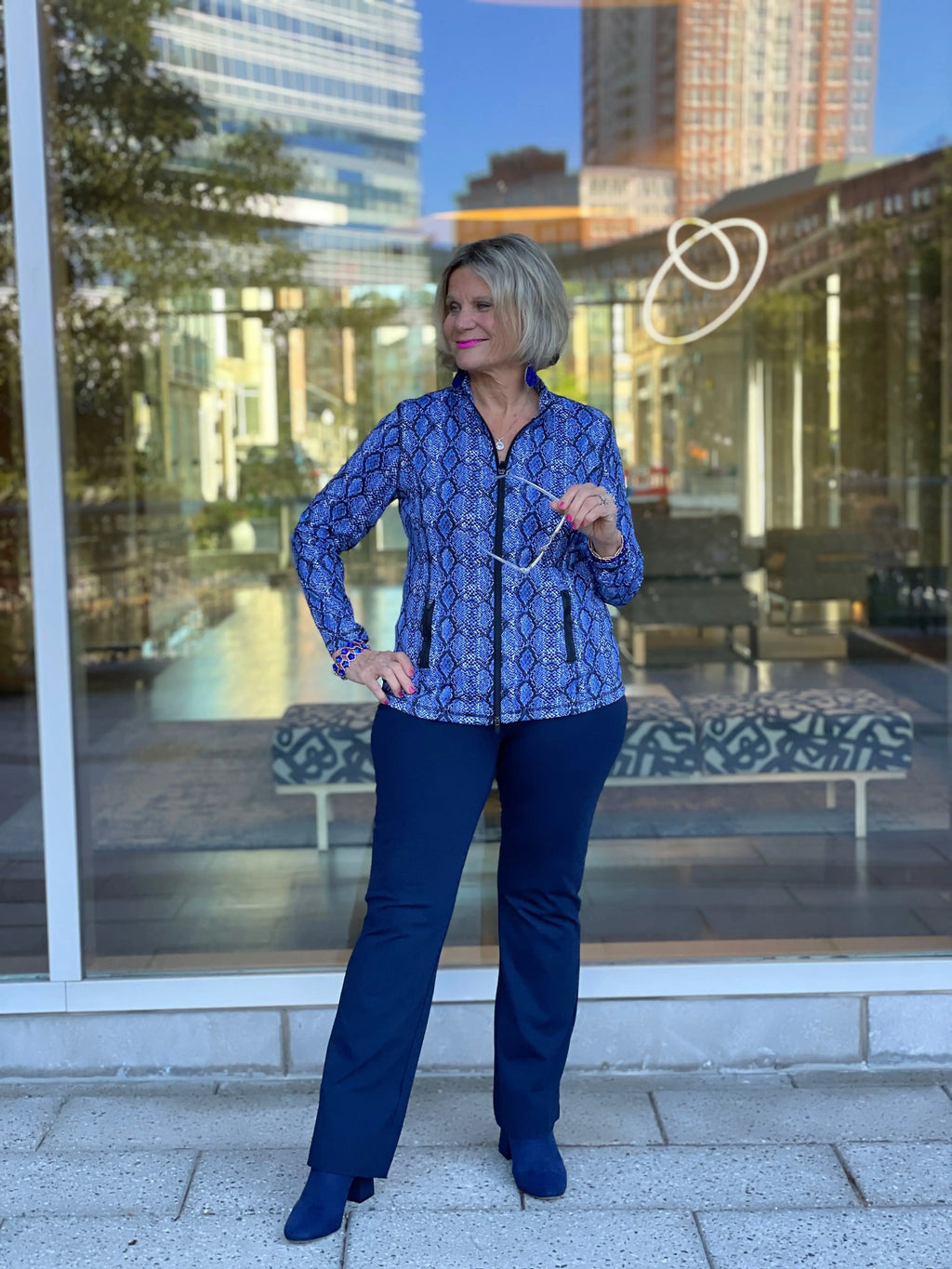 SAVANNA BLUE FULL ZIPPER TOP