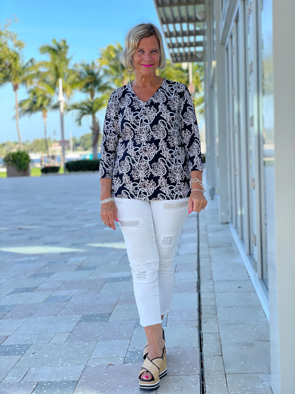 NAUTICAL LANE V-NECK TOP